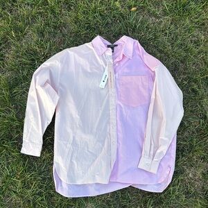 Bloomingdale's Light Pink and Striped Button Down Shirt